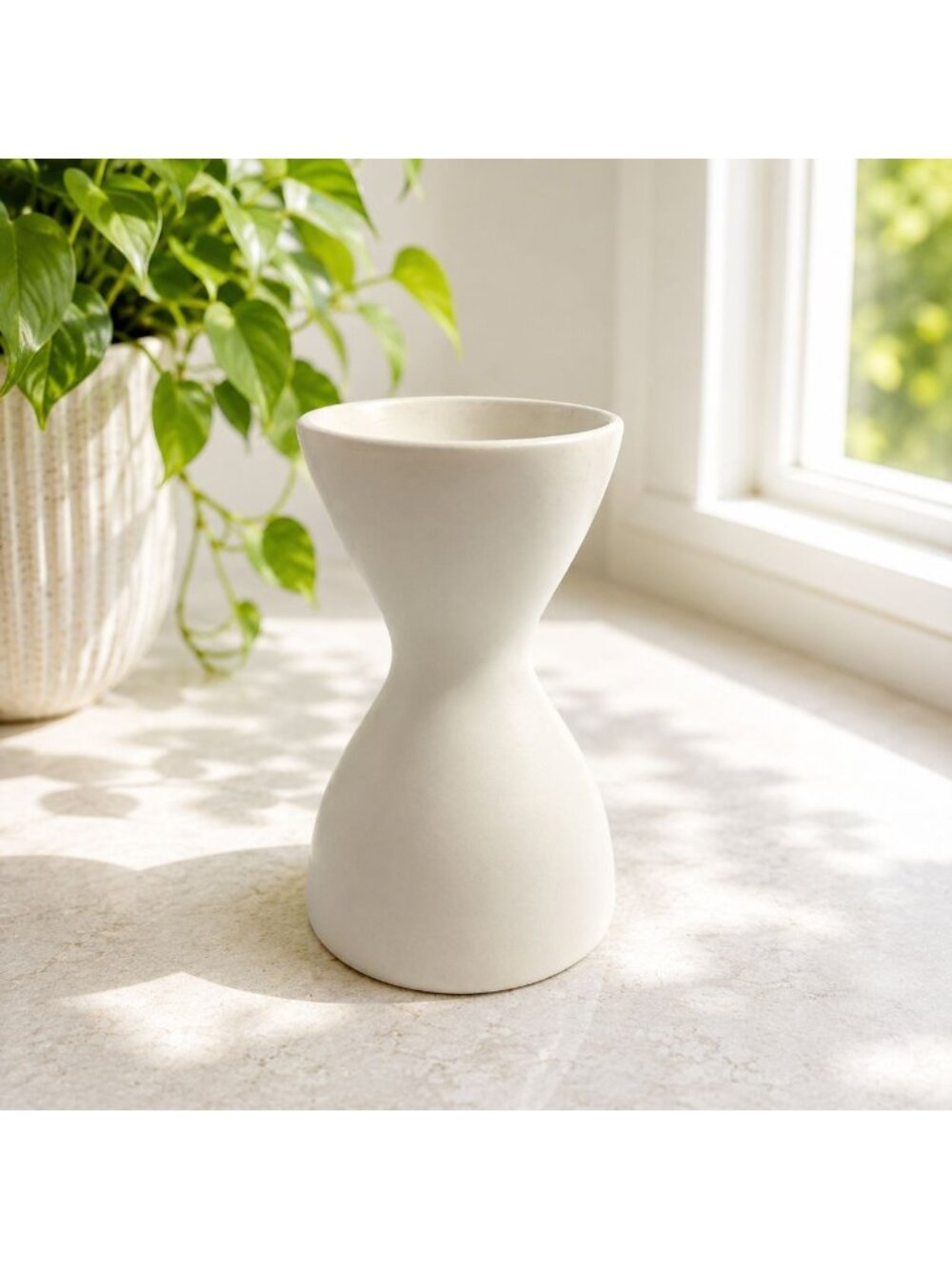 Vintage Ikea White Ceramic Hourglass-Shaped Vase Minimalist Scandinavian Design